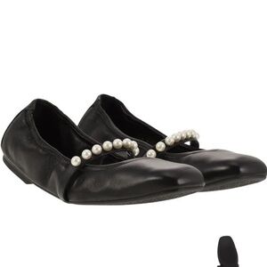 Stuart Weitzman Goldie Embellished Black Leather Ballet Black Flats - Women's